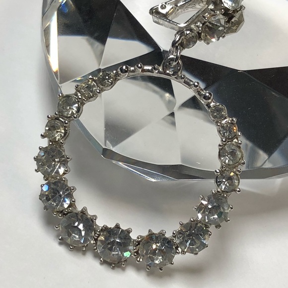 Vintage ORA Rhinestone Silver Tone Clip Earrings - Picture 5 of 8